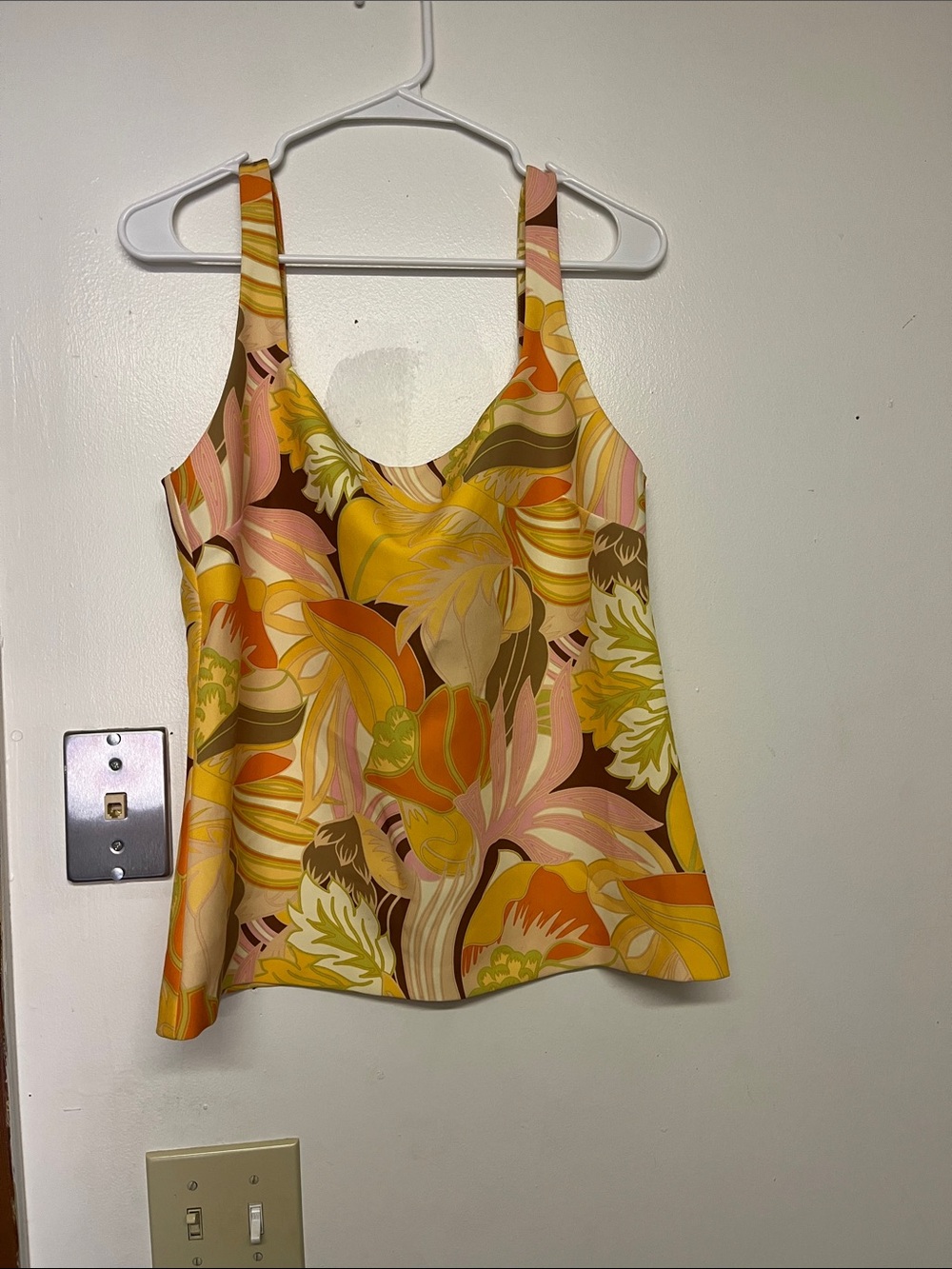 Zara Retro Floral Scoop Tank Top in Yellow, Pink and Orange
